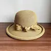 Sombrero de Paja Informal Estilo Japonés con Lazo de Flores y Ala Enrollada para Mujer, Sombrero de Pescador con Protección Solar para el Verano, Sombrero de Vacaciones en la Playa