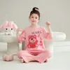 Pijama infantil para meninas, verão, manga curta, calça cropped, fino, cartoon, fofo, menina, para ar condicionado, conjunto de casa
