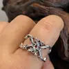 Anillo Prismático Estilo Retro con Patrón de Corazón Hueco para Mujer, Anillo Abierto Ajustable para Parejas, Anillo Ancho de Nicho para Mujer