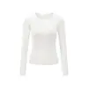 Camiseta de mujer directa de fábrica con hilo de spandex, color liso, cuello en U pequeño, entallada a la cintura, corte ajustado, manga larga, camiseta básica versátil para primavera y otoño