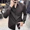 Camisa de marca francesa de alta gama con botones ocultos para hombre, corte slim fit, estilo business casual, resistente a las arrugas, camisa blanca de manga larga, nuevo modelo de primavera