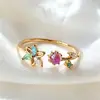 Anillo Abierto Ajustable Tilenny Estilo Ins Más Vendido Transfronterizo con Circonita para Mujer, Diseño Floral Dulce y Lindo