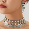 1 Conjunto de Moda Retrô Estilo do Oriente Médio Pingente de Moeda com Strass Personalidade Temperamento Colar Brincos Femininos Conjunto de Joias Femininas