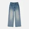 Jeans retro azul claro sob medida, corte slim, perna larga, para mulheres, novo estilo outono 2026, que cobre o quadril, adequado para figuras baixinhas, com caimento fluido