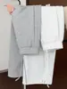 Pantalones Deportivos Casuales Blancos-Grises de Cintura Alta Pierna Ancha para Mujer, Estilo Americano, Cordón Ajustable, Holgados, Nueva Colección Primavera/Otoño 2026