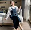 Fotos reais, preços reais. Vestido jeans com suspensório casual versátil de corte solto, novo estilo primavera 2025, vestido de comprimento médio que afina a silhueta para mulheres