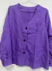 Jaqueta Cardigan Estilo Linho Japonês Feminina Solta Tamanho Grande Fina Camada Externa Top de Algodão e Linho Casual Versátil Três Botões