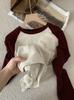 Terciopelo australiano cálido y cómodo ajuste ceñido contraste manga raglán cuello redondo manga larga camiseta básica top para mujer primavera y otoño 2025