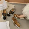 Zapatos Mary Jane de Cuero con Hebilla Estilo Francés para Mujer, Primavera/Verano 2026, Zapatos Individuales Retro con Lazo y Doble Correa de Hebilla, Puntera Cuadrada Baja para Mujer