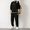 Conjunto deportivo de gofres transfronterizo Suelto Casual Otoño e Invierno Nuevo Cuello Redondo para Hombre Manga Larga Pantalones Ropa Juvenil