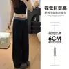 Pantalones Deportivos Casuales Estilo Americano para Mujer, Modelo Nuevo Primavera y Otoño 2025, Cintura Alta, Caída Suelta, Cintura de Color Bloqueado, Corte Ajustado, Pantalones de Pierna Ancha