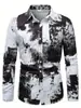 Camisa casual masculina transfronteiriça com estampa, mangas compridas, gola de lapela e botões estilosos