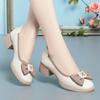 Zapatos Planos de Moño para Mujer, Piel Suave, Suela Suave, Zapatos de Madre, Nuevo Estilo Primavera y Otoño, Tacón Grueso, Zapatos Versátiles para Mujer, Zapatos de Piel para Mujeres de Mediana Edad