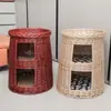 Nido de Gato de Ratán Casa de Verano para Todas las Estaciones Doble Capa Gato Cerrado Casa para Gatos Villa de Lujo de Gama Alta