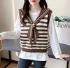 Suéter chaleco sin mangas con cuello en V transfronterizo chaleco suéter abrigo 2024 Nuevo ropa exterior a rayas top combinable para mujer