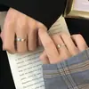 Celebridad de Internet ins Anillo Par de Dedo Índice con Números Romanos de Plata Tailandesa Anillo Abierto Anillo de Pareja Par de Anillos Vintage para Hombres y Mujeres