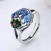 Yuhong retro azul quemado color pegamento fortuna nacional carpa loto borla anillo abierto salida de fábrica