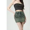 Saia Jeans Feminina 2024 Verão Nova Cintura Alta Estilo Americano Retrô Linha A Saia Curta Hot Girl Calças de Quadril Saia