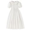 Vestido de Verano 2026 para Niños Mayores, Vestido Blanco Tie-Dye de Algodón Puro para Niñas de Manga Corta con Cuello de Pétalo, Vestido de Una Pieza para Estudiantes de Primaria