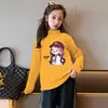 Y2346# camiseta casual de veludo para meninas manga longa outono nova grande infantil estampa de desenho animado estilo estrangeiro meninas moderna t