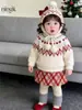 Conjunto de Moda Callejera para Niñas Pequeñas, Suéter y Falda Jacquard Fair Isle Navideño de Invierno para Niños