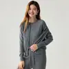 Nuevo Cárdigan de Punto con Cuello Redondo para Otoño e Invierno, Suave Cachemir para Mujer, Suéter de Punto Amigable con la Piel, Abrigo de Color Sólido con Manga Larga, Top Adelgazante