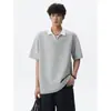 Camiseta de Algodón Gris Pesado Mamba para Hombre, Estilo Universitario Americano, Polo de Verano de Manga Corta Falso Dos Piezas con Cuello en V