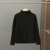 Camisa de manga comprida feminina com gola alta e costura em V invertido, veludo espesso, estilo western, para outono e inverno, combina com tudo, nova, preta
