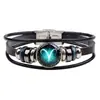 Pulsera retro europea y americana de múltiples capas de las 12 constelaciones DIY pulsera de cuero punk para pareja joyería de constelaciones