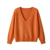 26 Suéter Básico de Lana Merino 100% Australiana para Otoño/Invierno, Cuello en V Profundo, Manga Larga, Holgado y Casual con Sensación Elástica