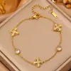 Popular Pulsera de Acero de Titanio con Circonita de Trébol de la Suerte para Mujer, Pulsera de Trébol de Cuatro Hojas de Nicho con un Toque de Lujo Ligero y de Alta Gama