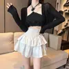 Falda corta, falda de tutú, estilo de bailarina de ballet, falda de cintura alta, falda de longitud media, falda corta de gasa en blanco y negro, falda de tutú, blanca