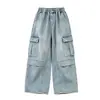 Conjunto Casual para Niñas 2026 Otoño Nuevas Llegadas Tallas Mediana y Grande Niños Camiseta Rayada Bloque de Color Pantalones Cargo de Mezclilla Ropa de Otoño para Niños