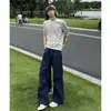 Calça de Trabalho Plissada Azul Escuro Estilo Foice Masculina 2026 Solta de Perna Larga Versátil Calças com Toque Relaxado Calças Casuais Americanas