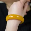 Pulsera Jade Amarillo Natural Aceite de Pollo Pulsera de Jade para Mujer Certificado Cera de Abeja con Seda Dorada Piedra de Jade Huanglong Hetian Niña Ensanchada
