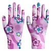 Luvas de trabalho femininas de malha de nylon com padrão, respiráveis, proteção solar, elásticas, duráveis, antiderrapantes, para tarefas domésticas e proteção do trabalho