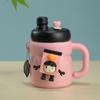 Termo para niños de acero inoxidable 316 de dibujos animados de alto valor de color, termo portátil con asa de taza de vientre de gran capacidad para doble bebida