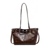 Bolso de mano casual vintage de gran capacidad con textura de cuero suave, bolso de hombro simple para el día a día, bolso tote versátil y elegante