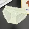 Bragas de Triángulo Transpirables de Algodón Puro 10A Antibacteriano, Elásticas, de Cintura Media, Color Crema, Estampado de Lunares, Encaje, Pura Pasión, para Mujer