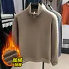Moletom de fleece espesso dupla face transfronteiriço para homens, novo modelo outono e inverno 2025, blusa de base masculina quente com zíper parcial e gola alta