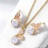 Cdd Zirconia Incrustada en Cobre Sirena Pendientes Collar Conjunto Comercio Electrónico Transfronterizo Más Vendido Conjunto de Dos Piezas Fuente de Fábrica Mayorista