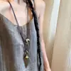 Novo Chinês Zen Longo Camisola Colar Dupla Camada Retro Estilo Étnico Colar Frisado Nicho Pena Clavícula Cadeia