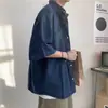 Camisa de Mezclilla Vintage Estilo Hong Kong Verano Hombres Marca de Moda Camisa de Manga Corta Juventud Holgada Casual Trabajo Chaqueta Delgada