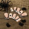 Parche de uñas, armadura para usar, arte de uñas de Halloween, blanco, francés, borde negro, fantasma, amor, telaraña, armadura para usar, arte de uñas