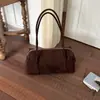 Bolsa Boston de Nicho Coreana Couro de Camada Superior Moda para o Dia a Dia Ombro Único Bolsa Almofada Retrô Minimalista Cor Sólida Bolsa de Mão