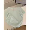 Top de punto texturizado de manga corta para mujer, fresco y sencillo, con abertura en la espalda, estilo fino de verano, camiseta interior dulce y atrevida para chica