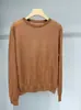 Camiseta básica de punto de cachemira de triacetato ~ top de punto fino de manga larga y cuello redondo para mujer, holgado y versátil para usar como prenda exterior en otoño e invierno