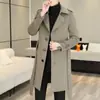 Pierre Cardin Abrigo Largo de Lana para Otoño e Invierno Hombres Cinturón Gabardina Lana Doble Cara Abrigo de Lana Moderno