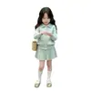 Conjunto de punto para niña estilo coreano, nuevo para otoño e invierno 2026, color verde menta, suéter con cuello polo trenzado y falda para bebé