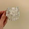 Hua Bo Liu Bai Presilha de Cabelo com Franja Flor Prateada Estilo Étnico Acessório de Cabelo Headdress Qipao Hanfu Presilha Lateral de Alta Qualidade